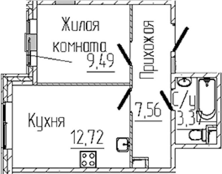 1-комнатная квартира 33.14 м², 1/6 эт., ЖК «SERTOLOVO PARK»